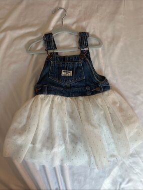 OshKosh B'gosh Denim Blue Bib Overalls with White Tulle Skirt